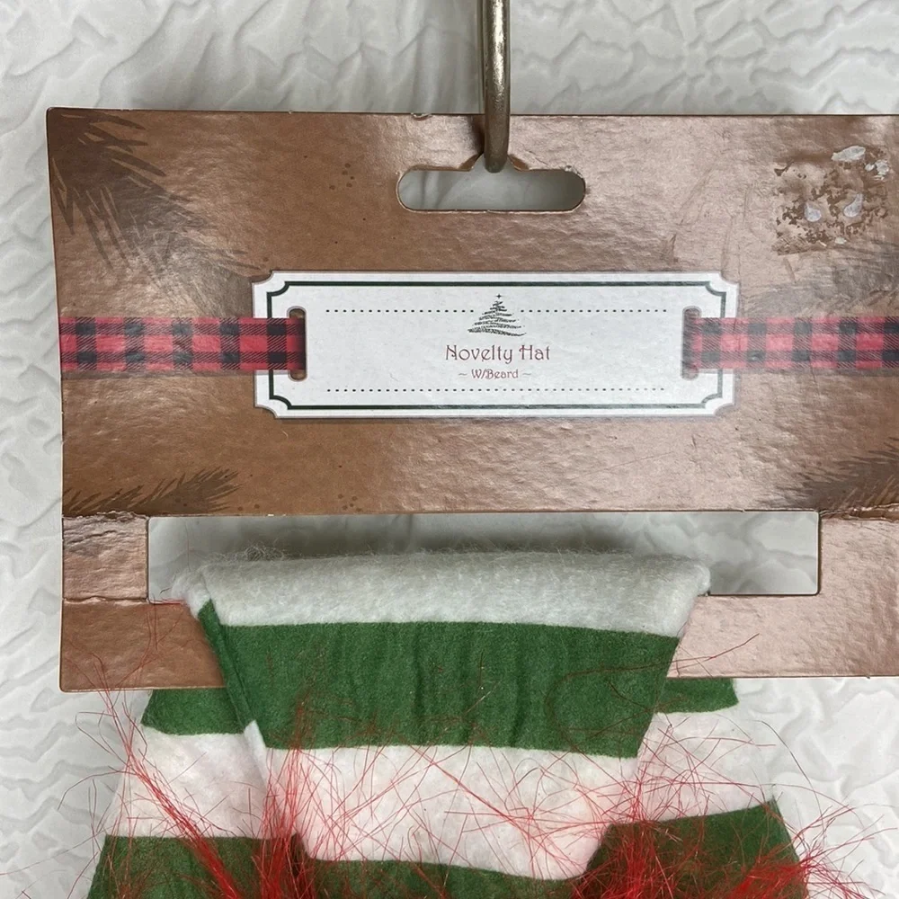 Vintage Santa Claus Elf Novelty Hat with Beard NWT